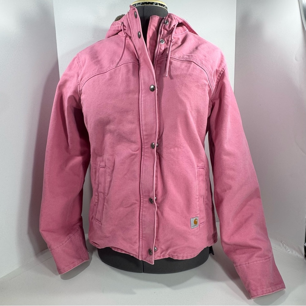 Vintage 2014 Carhartt Pink Sherpa-Lined Hooded Coat Jacket Sz S (4/6) Loose Fit